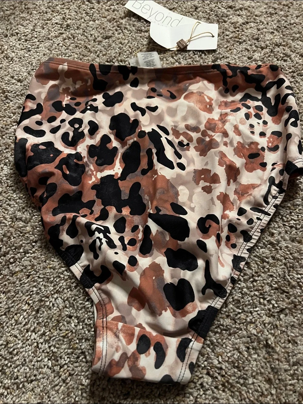 High-Waist Leopard Print Swim Bottoms - Brown